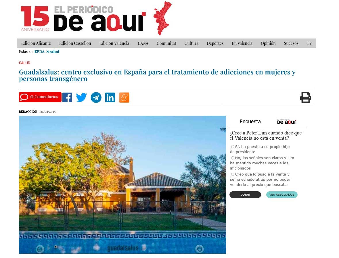 Guadalsalus, Instituto MIA, centro femenino de adicciones en la prensa