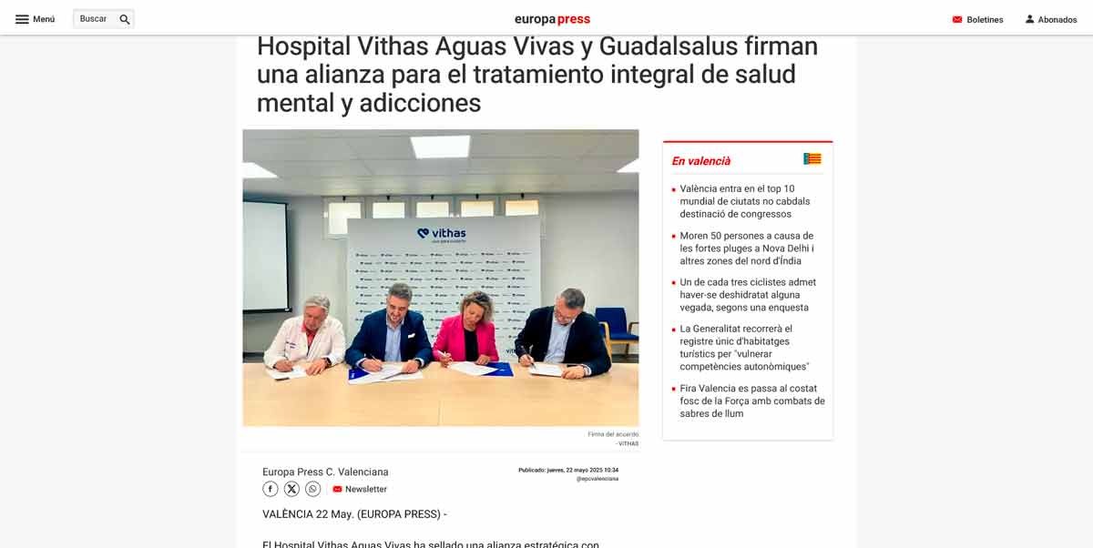 Acuerdo Grupo Guadalsalus y Hospital Vithas Aguas Vivas, Europa Press