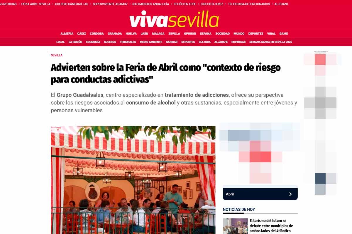 Guadalsalus aparece en el medio digital 'Viva Sevilla' para advertir de la Feria de Abril como riesgo frente a conductas adictivas